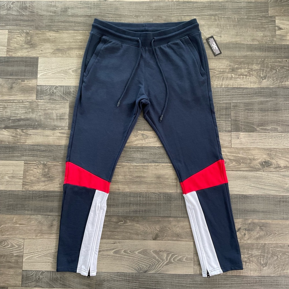 Stylish Navy Joggers with Red and White Accents